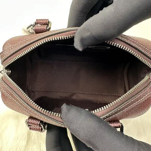 Coach Boxed Set Mini Rowan Crossbody Bag Mirror Charm Signature Canvas Wine NWT - Picture 10 of 13